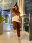 sc-205 Sporty Rust Camel White TOP AND TROUSER