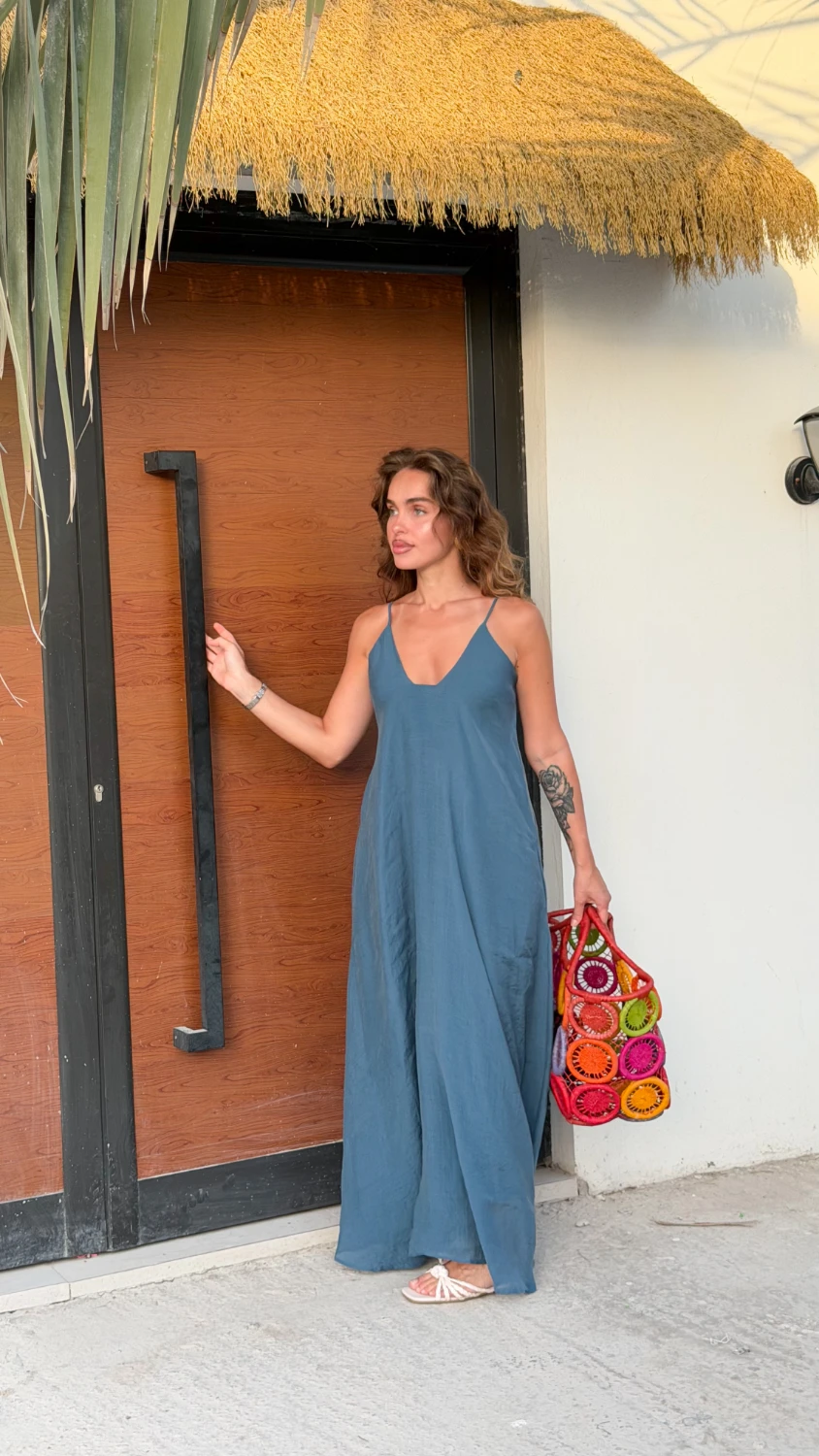 Strapped Cami Maxi Dress — Blue